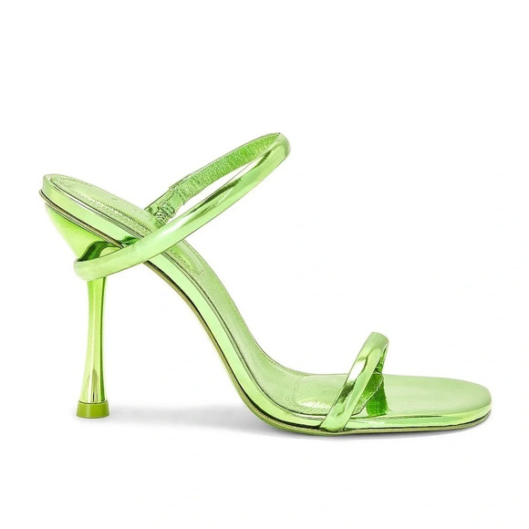 NWOB Simkhai Siren‎ minimalist  metallic / chrome green heeled sandals 38 - Picture 4 of 11